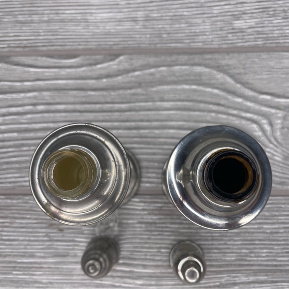 Vintage Empire & web weighted pewter salt & pepper shaker w glass interior decor - Picture 8 of 10